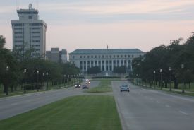 Texas A&M University administration building at sunset