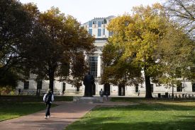 Students walk across the campus of The Ohio State University 